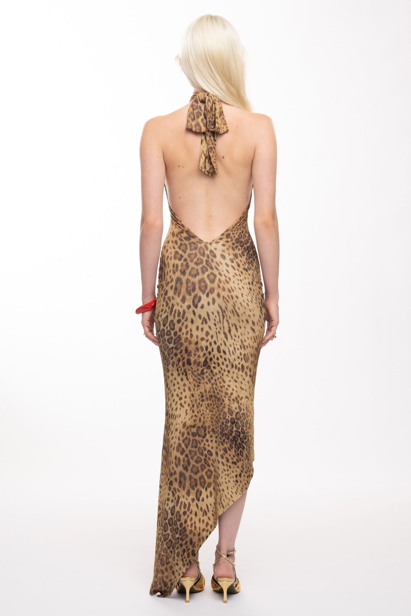 2024 Summer Sexy Leopard Print Backless Halter Neck Dress