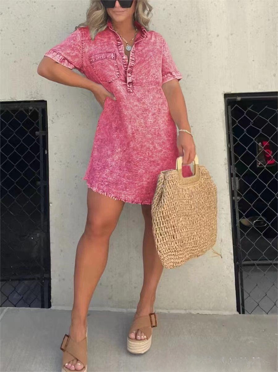 Short Sleeve Casual Denim Shirt Dress