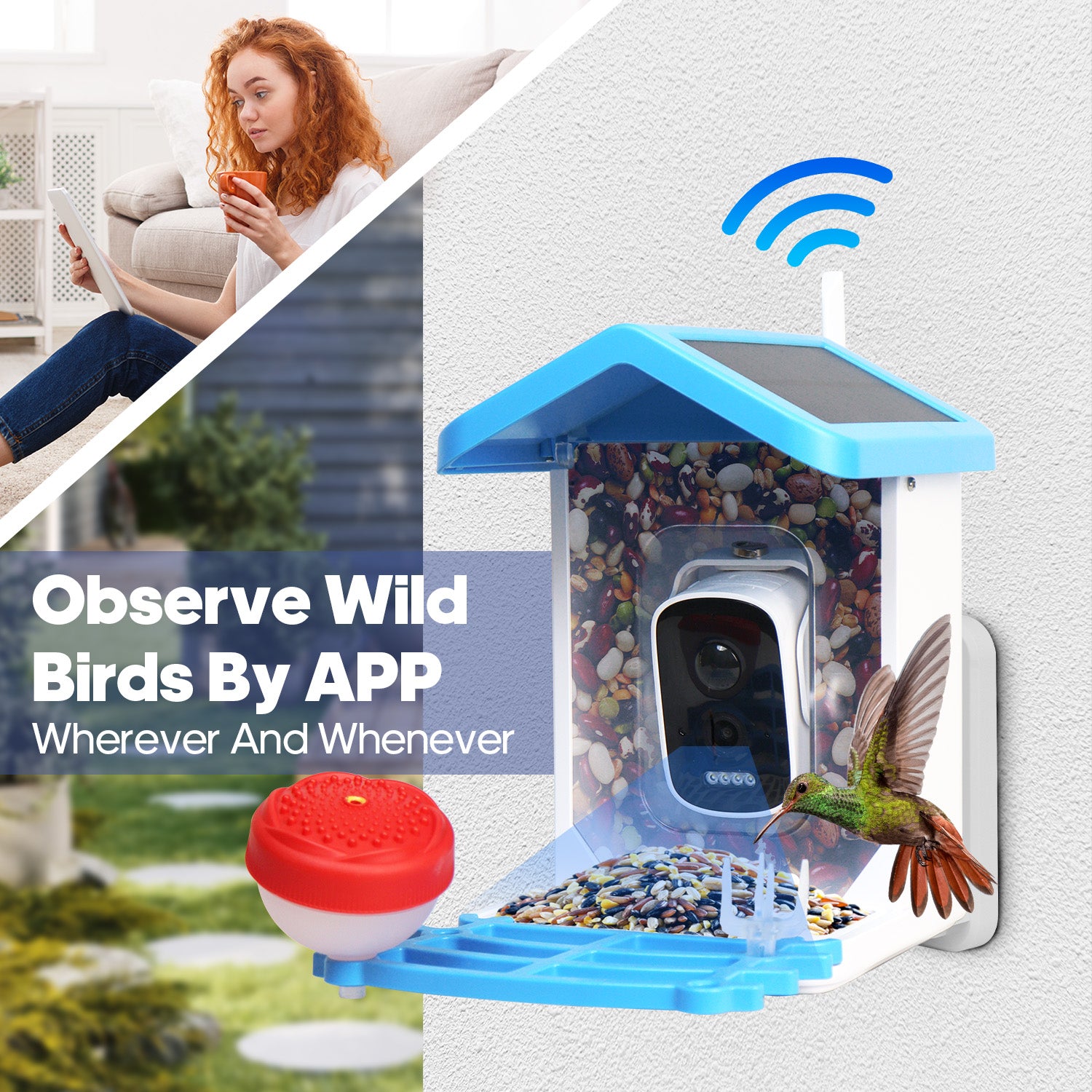 Smart Bird Feeder with 4MP HD Camera Solar Panel AI Bird Detection Automatic Video Capture App Notifications for Birdwatching