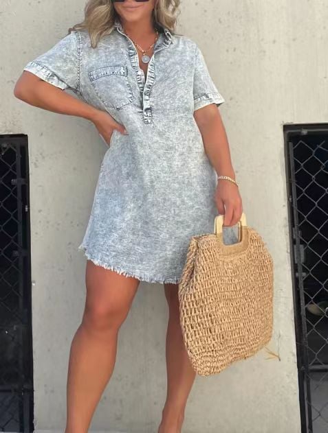 Short Sleeve Casual Denim Shirt Dress