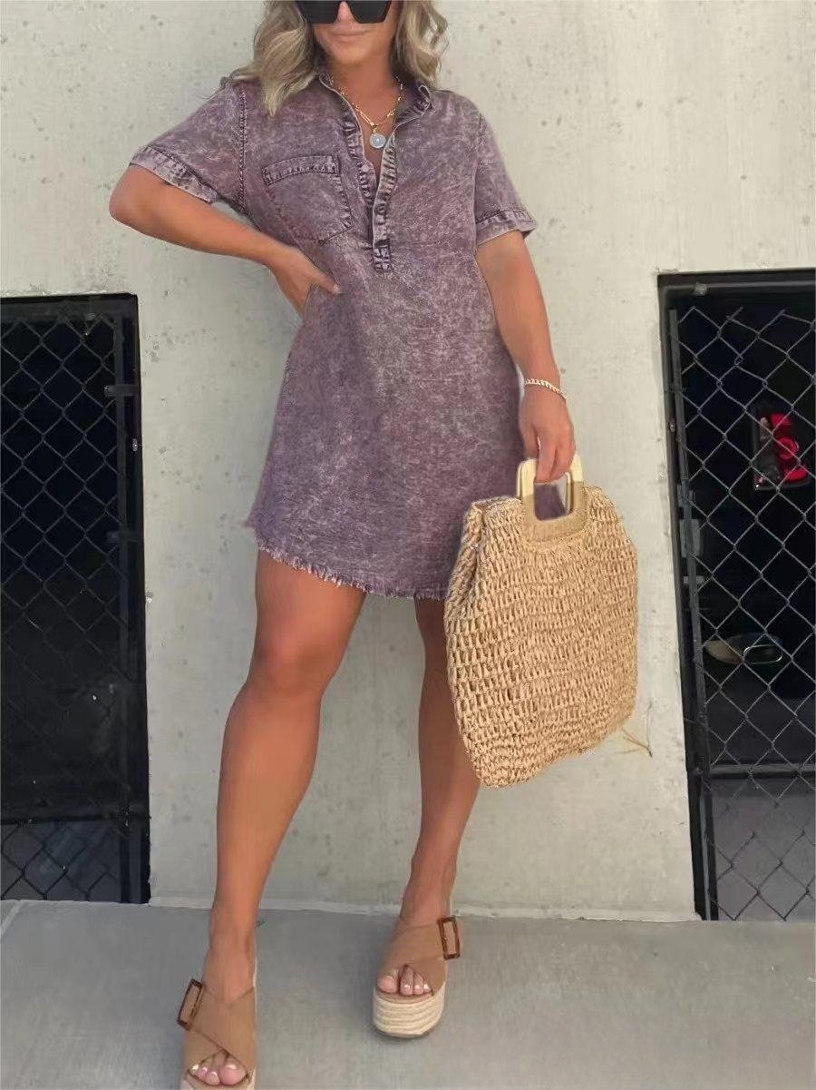 Short Sleeve Casual Denim Shirt Dress