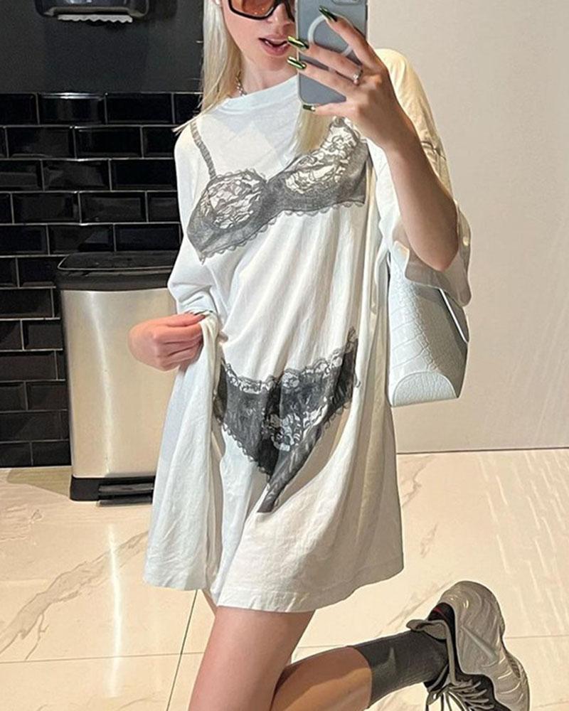 Lace Underwear Printed Oversized T-shirt