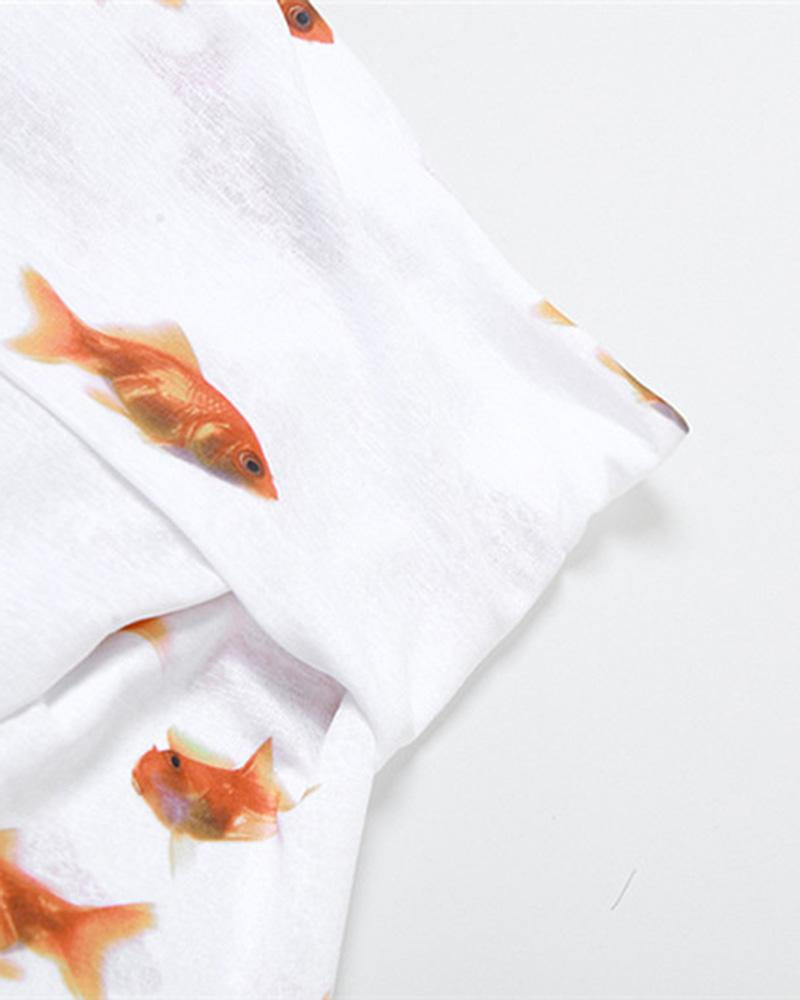 Goldfish Print Off Shoulder Mini Dress